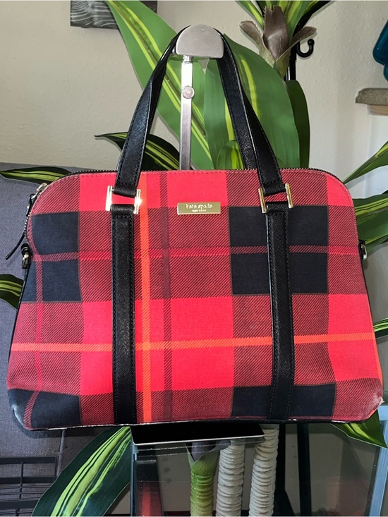 kate spade Handbags - kate spade Red and Black Plaid Satchel with Black Straps